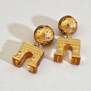 Arc de Triomphe Dangle Earrings 18K Gold Plated Statement Parisian Quiet Luxe